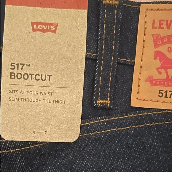 NWT Levi Jeans 517 Boot Cut Long Mens Dark Wash Blue Jeans Slim - Picture 6 of 10